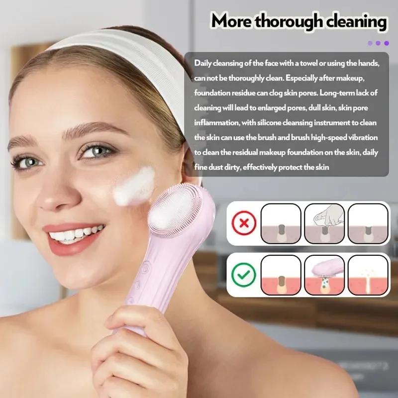 Sonic Facial Cleansing Brush With Heat And Waterproof Silicone Face Scrubber 2