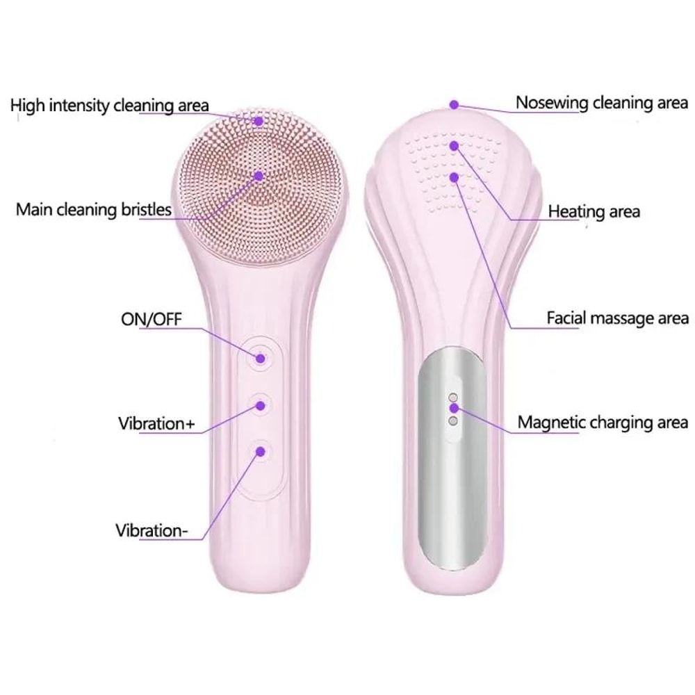 Sonic Facial Cleansing Brush With Heat And Waterproof Silicone Face Scrubber 4
