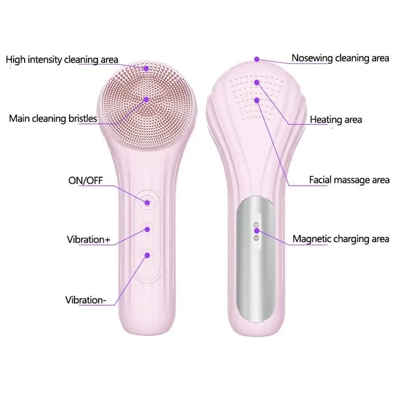 Sonic Facial Cleansing Brush With Heat And Waterproof Silicone Face Scrubber 4