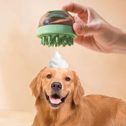 refillable pet bath brush with shampoo dispenser for dogs and cats