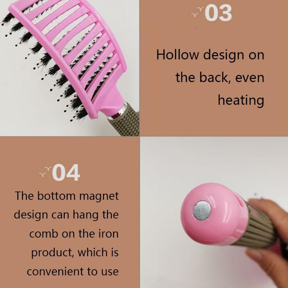 Curved Boar Bristle Detangling Brush For Curly Hair 2