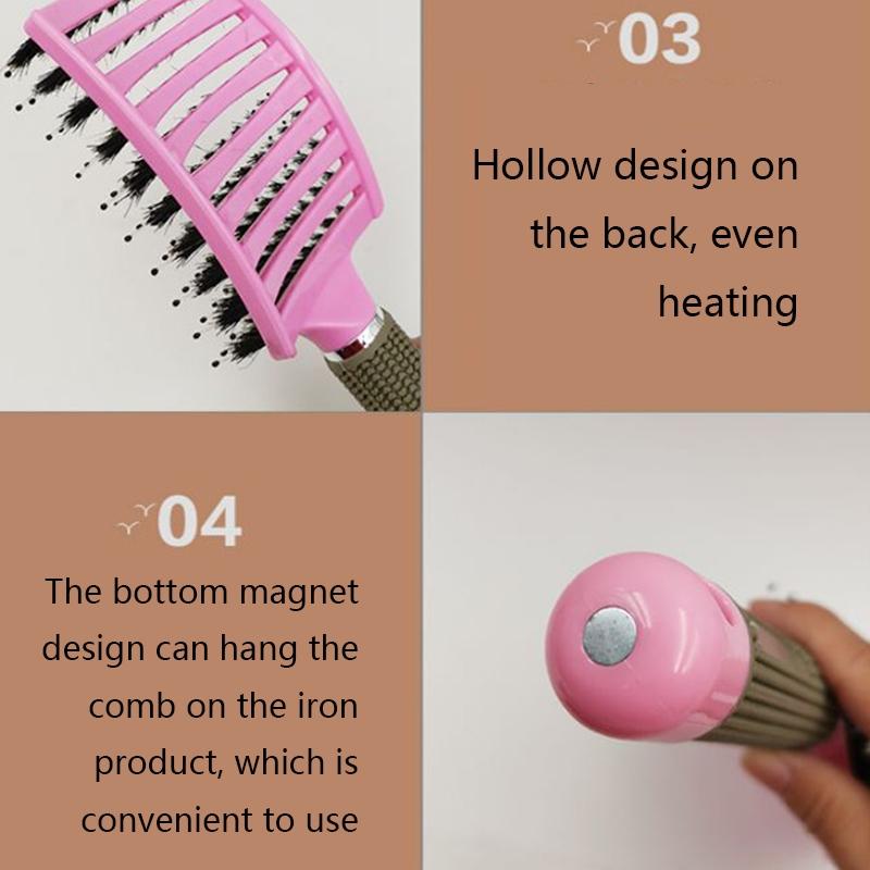 Curved Boar Bristle Detangling Brush For Curly Hair 2