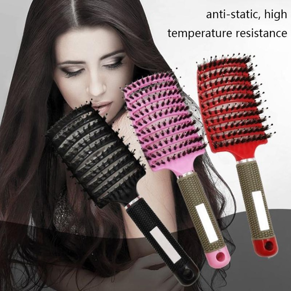Curved Boar Bristle Detangling Brush For Curly Hair 4