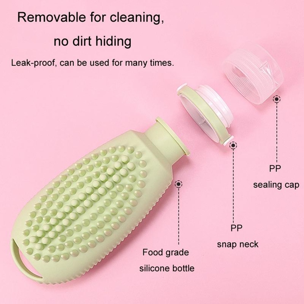 Silicone Travel Shampoo Bottle With Scalp Massage Brush 4