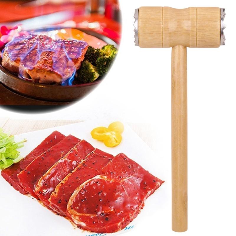 Double Sided Meat Tenderizer Hammer With Wooden Handle 1