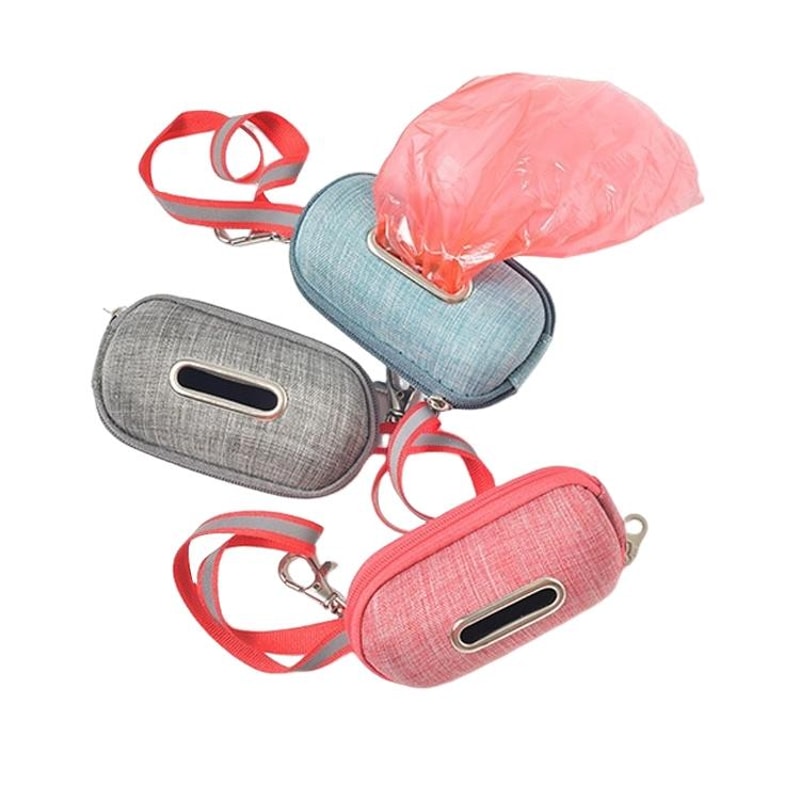 Portable Linen Dog Poop Bag Holder With Reflective Strap 0