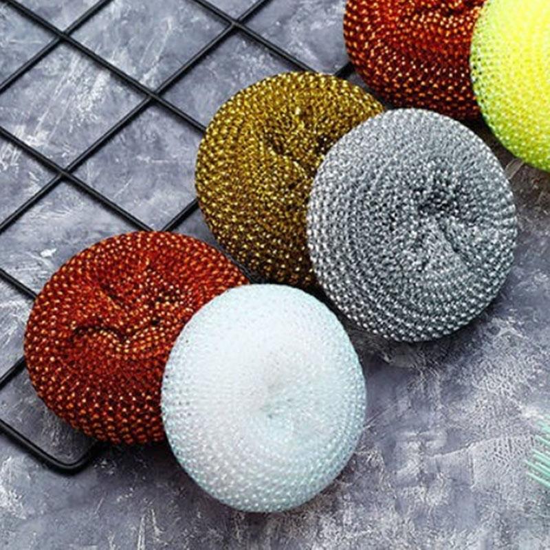 Removable Cleaning Wire Ball Kitchen Pot and Dish Brush with Random Handle Perfect for Effortless Cleaning