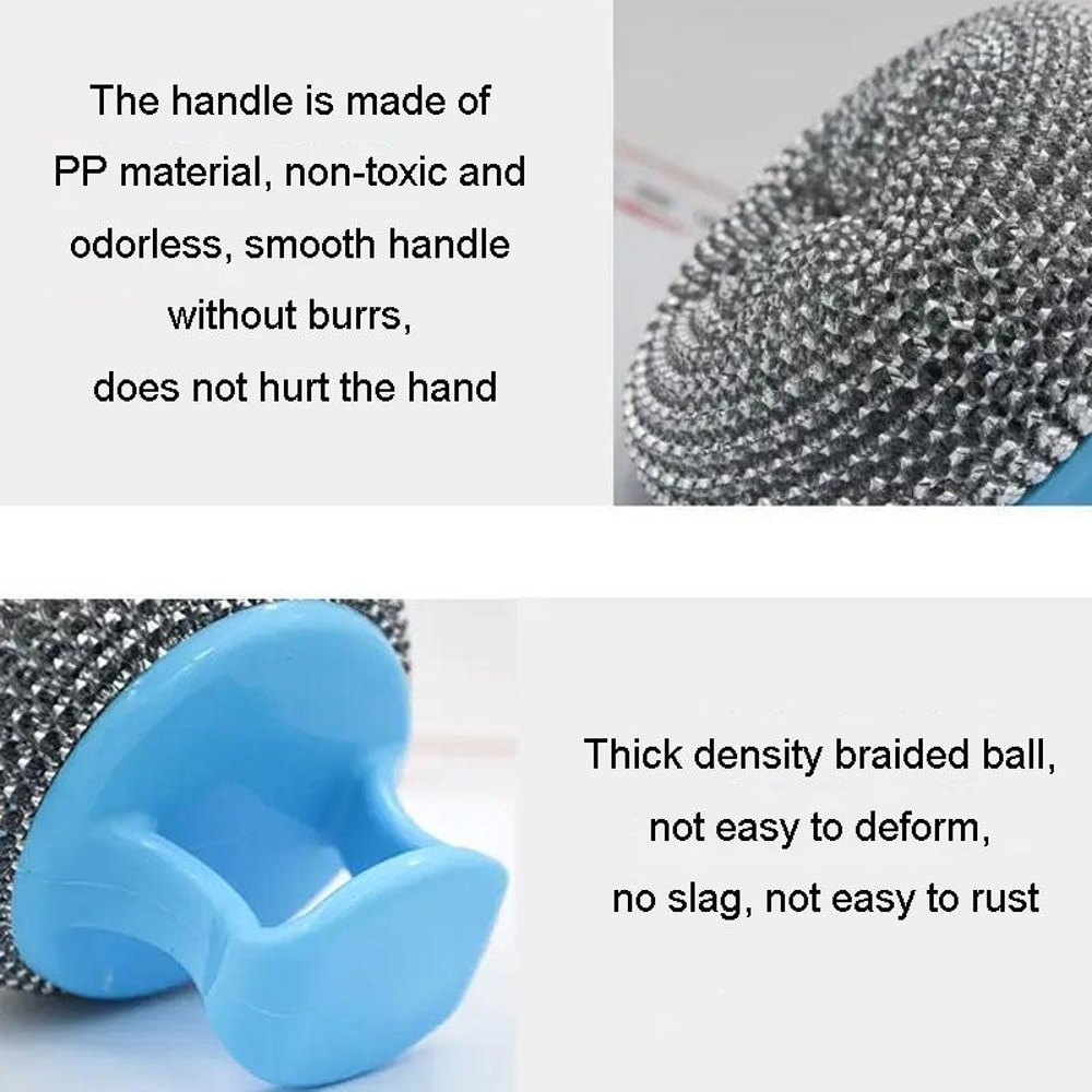 Removable Cleaning Wire Ball Kitchen Pot and Dish Brush with Random Handle Perfect for Effortless Cleaning