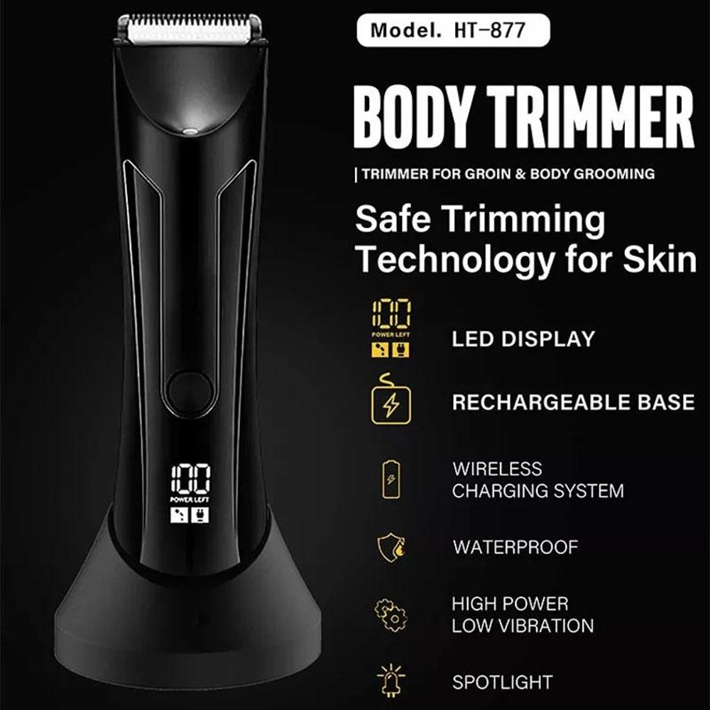 Mens Electric Body Hair Trimmer with LCD Digital Display Waterproof Grooming Shaver