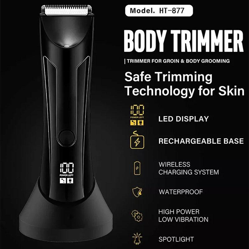 Mens Electric Body Hair Trimmer with LCD Digital Display Waterproof Grooming Shaver