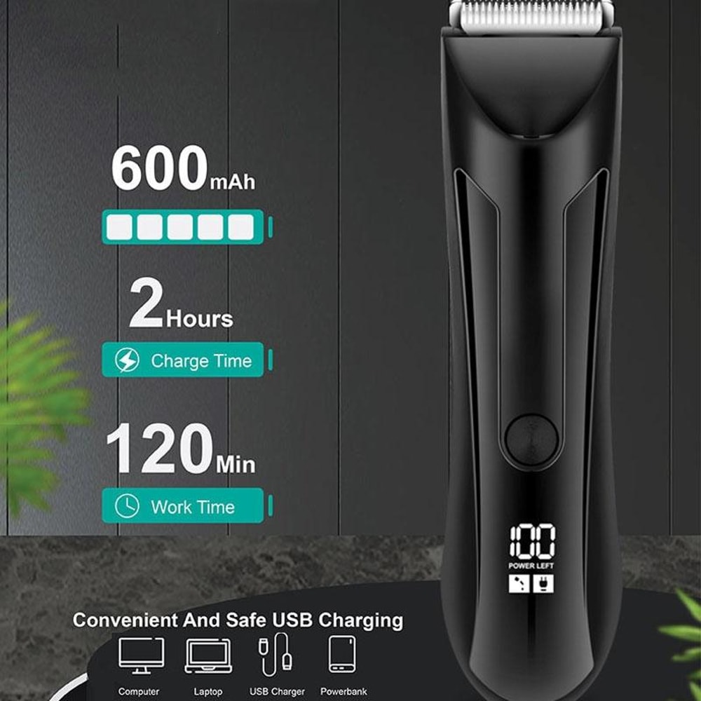 Mens Electric Body Hair Trimmer with LCD Digital Display Waterproof Grooming Shaver
