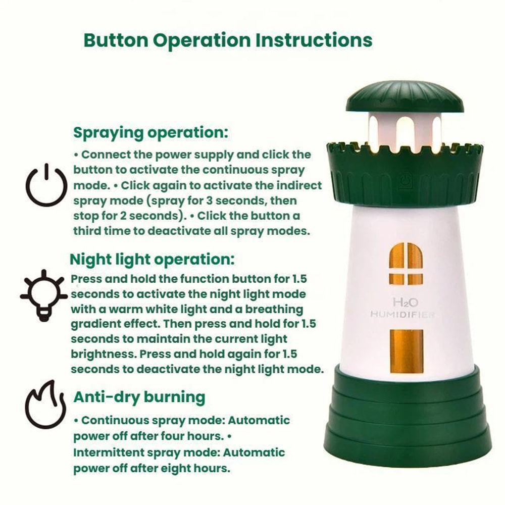 Lighthouse Humidifier Mini Home Diffuser Quiet Mist Portable 6