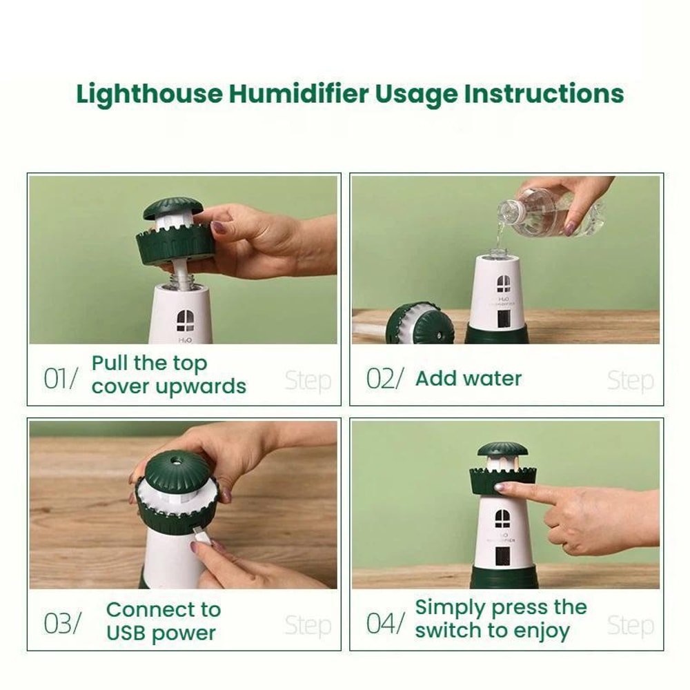 Lighthouse Humidifier Mini Home Diffuser Quiet Mist Portable 7