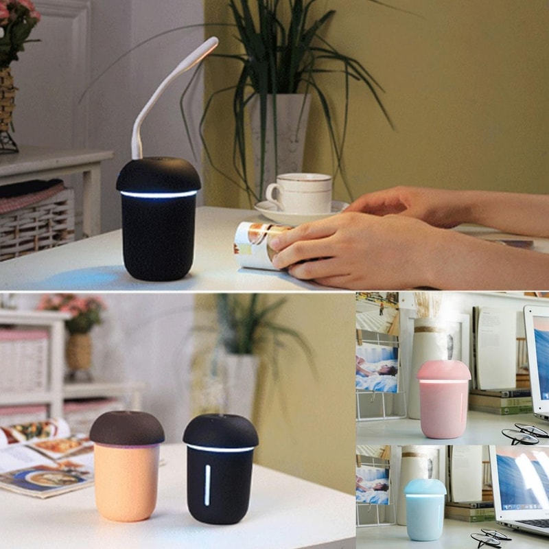 USB Cool Mist Mushroom Humidifier Aromatherapy Diffuser With Night Light Fan 4