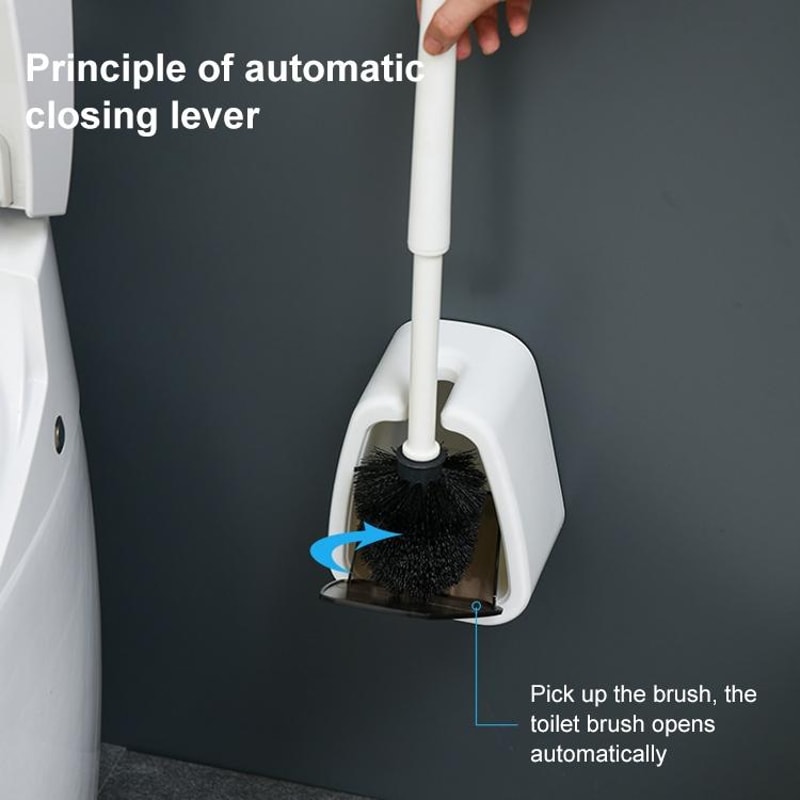 Wall Mounted No Punch Toilet Brush Holder Easy No Drilling Bathroom Cleaning Brush 6