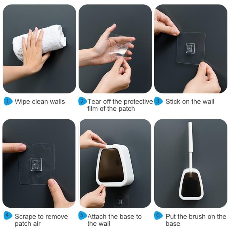 Wall Mounted No Punch Toilet Brush Holder Easy No Drilling Bathroom Cleaning Brush 9