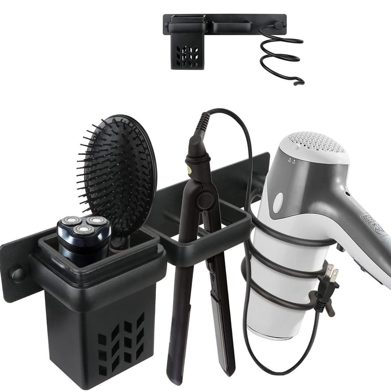 Aluminum WallMounted Hair Dryer Straightener Holder Organizer 0