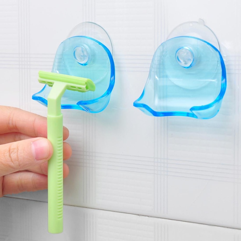 Bathroom Suction Cup Razor Holder Shaver Storage Rack Wall Mounted Bathroom Organizer 6