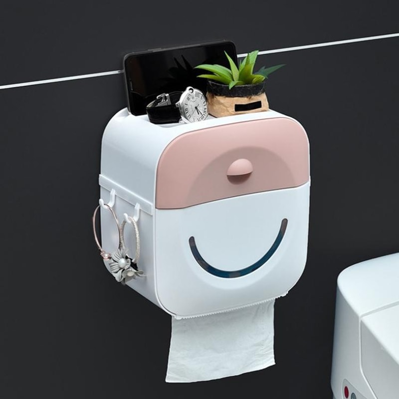 Premium Bathroom Tissue Box Holder Punch Free Wall Mounted Tissue Rack Waterproof Storage Organize 1