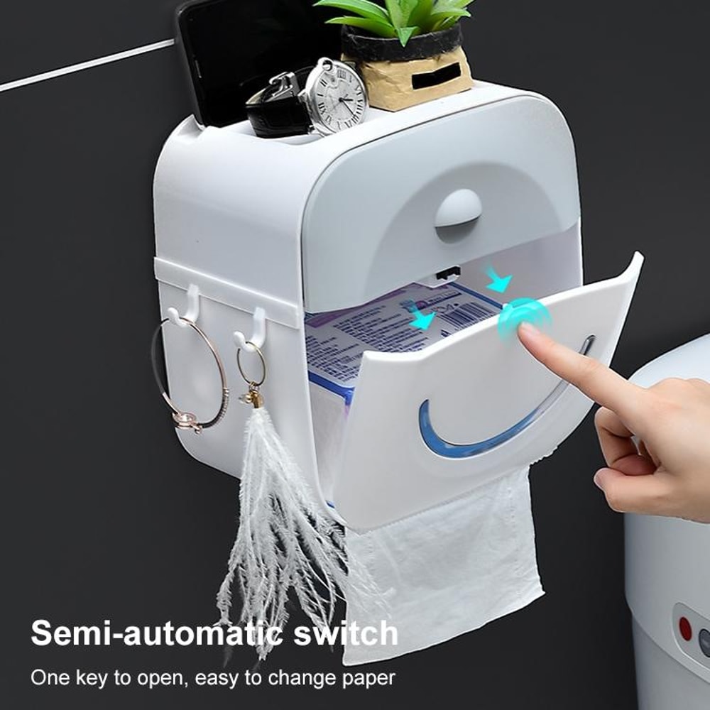 Premium Bathroom Tissue Box Holder Punch Free Wall Mounted Tissue Rack Waterproof Storage Organize 2