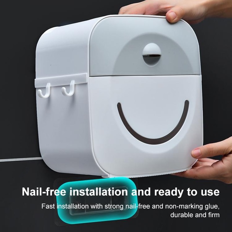 Premium Bathroom Tissue Box Holder Punch Free Wall Mounted Tissue Rack Waterproof Storage Organize 4