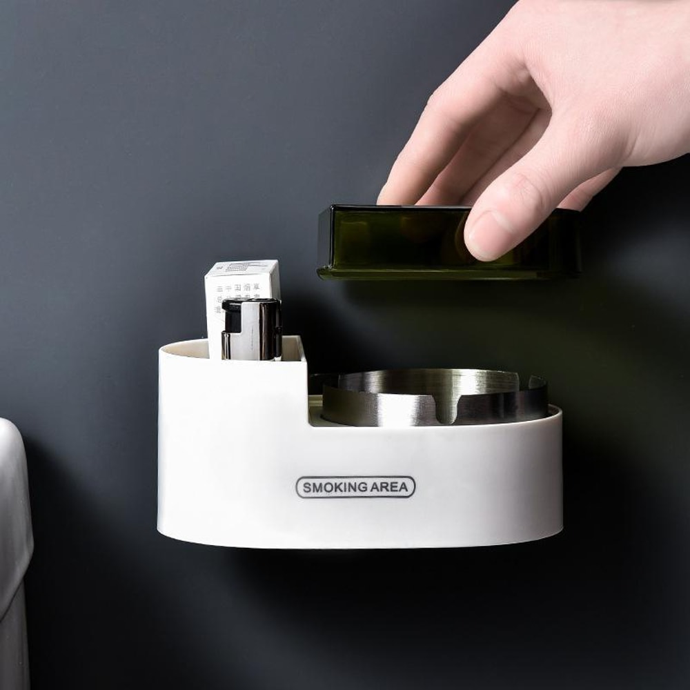 Premium Stainless Steel Wall Mounted Ashtray With Lid Space Saving Bathroom Ash Holder 4