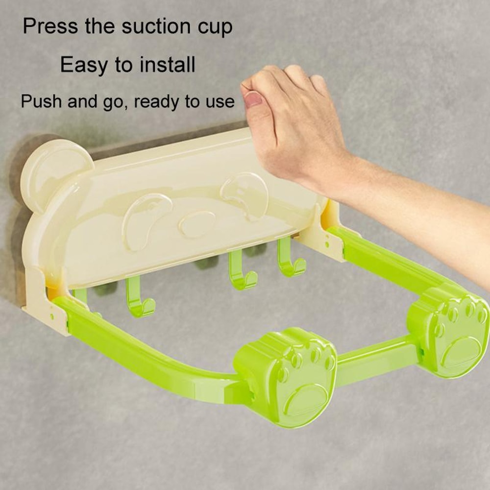 Foldable Suction Cup Bathroom Rack With Hooks Wall Shelf 4
