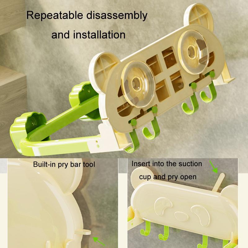 Foldable Suction Cup Bathroom Rack With Hooks Wall Shelf 5