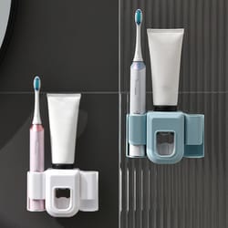 premium wall mounted toothbrush holder with automatic toothpaste dispenser and hands free toothpaste squeezer