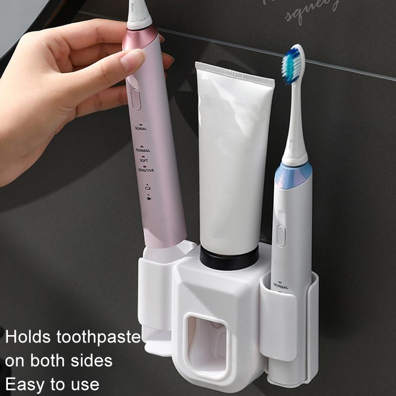 Premium Wall Mounted Toothbrush Holder With Automatic Toothpaste Dispenser And Hands Free Toothpast 4