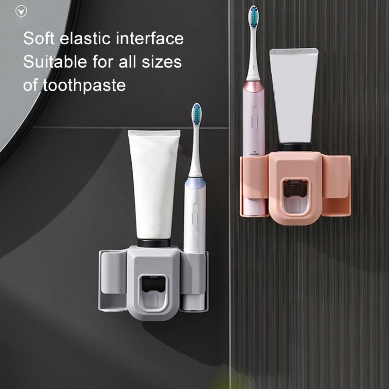 Premium Wall Mounted Toothbrush Holder With Automatic Toothpaste Dispenser And Hands Free Toothpast 6