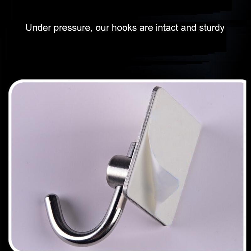 Premium Stainless Steel Sticky Hook Hole Free Wall Mount For Kitchen Bathroom 4