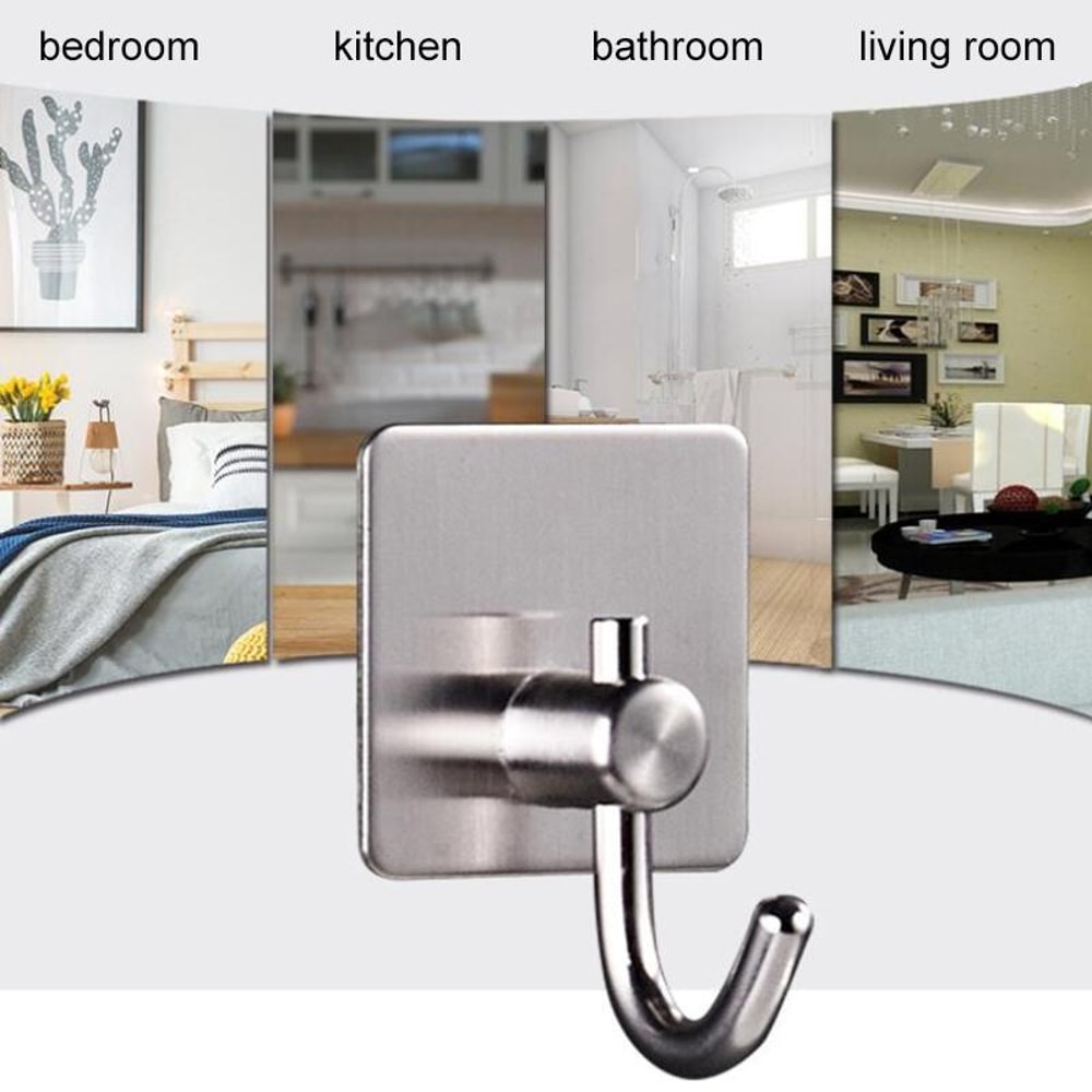 Premium Stainless Steel Sticky Hook Hole Free Wall Mount For Kitchen Bathroom 6