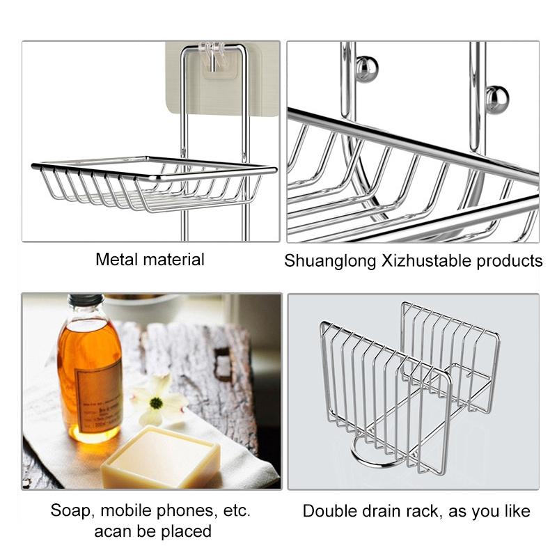 Double Layer Stainless Steel Soap Stand With Magic Sticker Bathroom Shelf Organizer 1