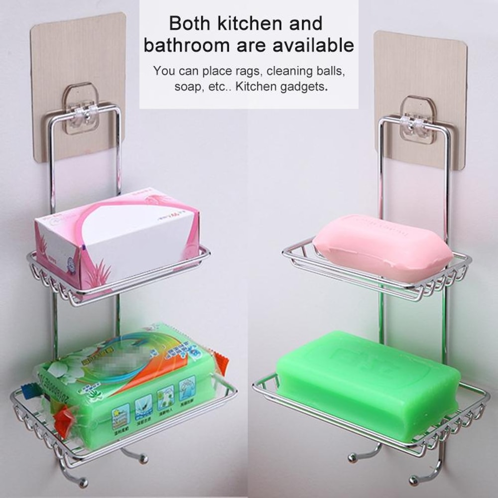 Double Layer Stainless Steel Soap Stand With Magic Sticker Bathroom Shelf Organizer 4