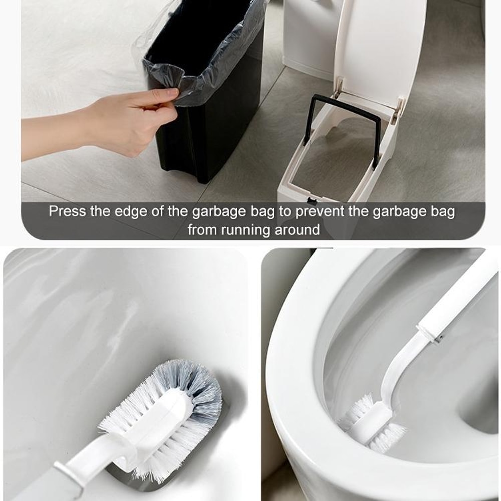 Premium Bathroom Toilet Brush Trash Can Set Square Press Lid Design 10