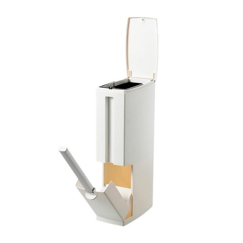 Premium Bathroom Toilet Brush Trash Can Set Square Press Lid Design 1
