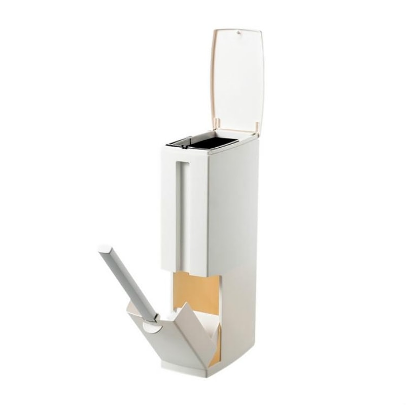 Premium Bathroom Toilet Brush Trash Can Set Square Press Lid Design 1