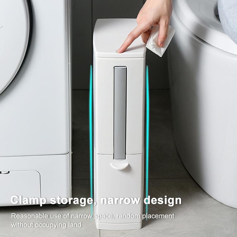 Premium Bathroom Toilet Brush Trash Can Set Square Press Lid Design 2