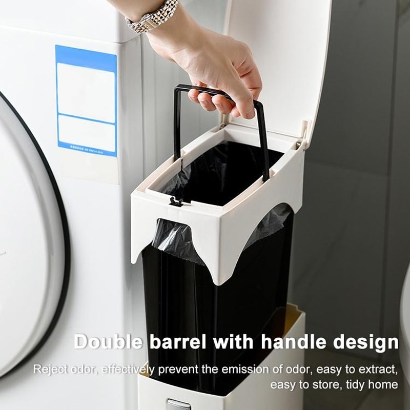 Premium Bathroom Toilet Brush Trash Can Set Square Press Lid Design 3