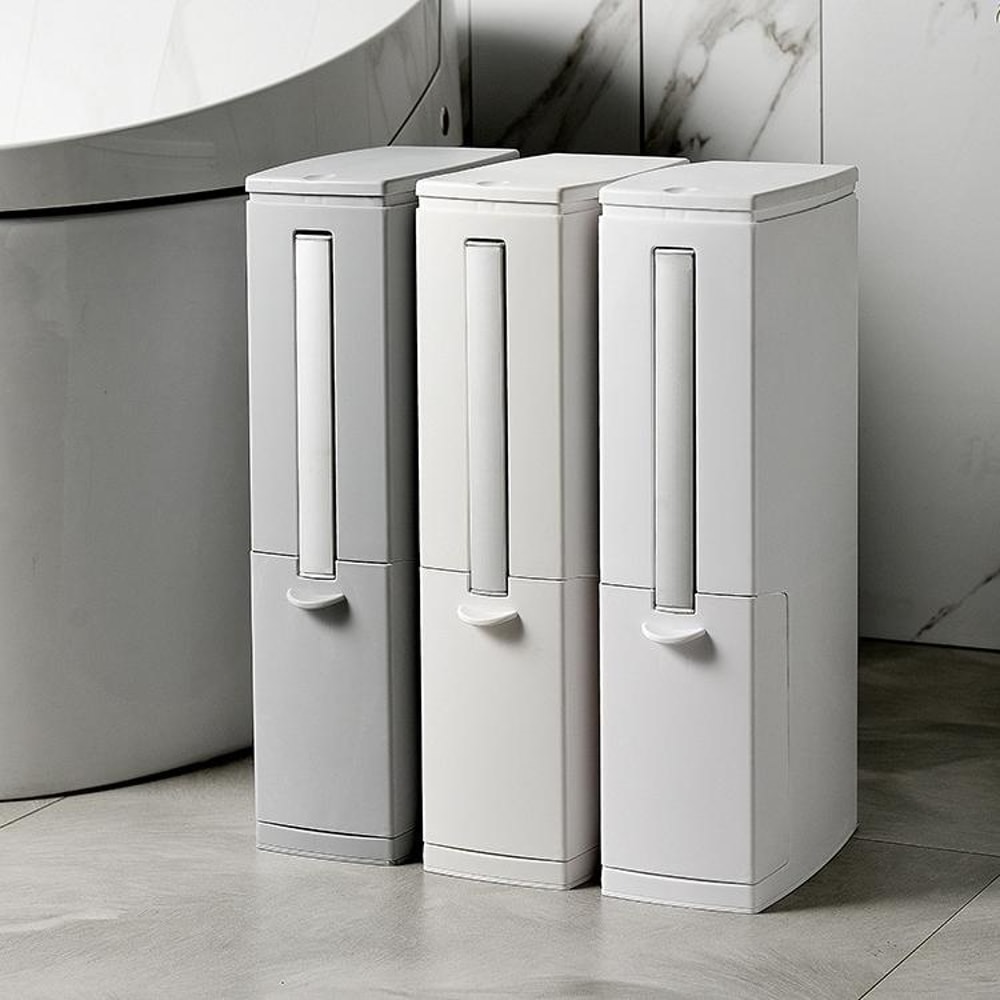 Premium Bathroom Toilet Brush Trash Can Set Square Press Lid Design 5