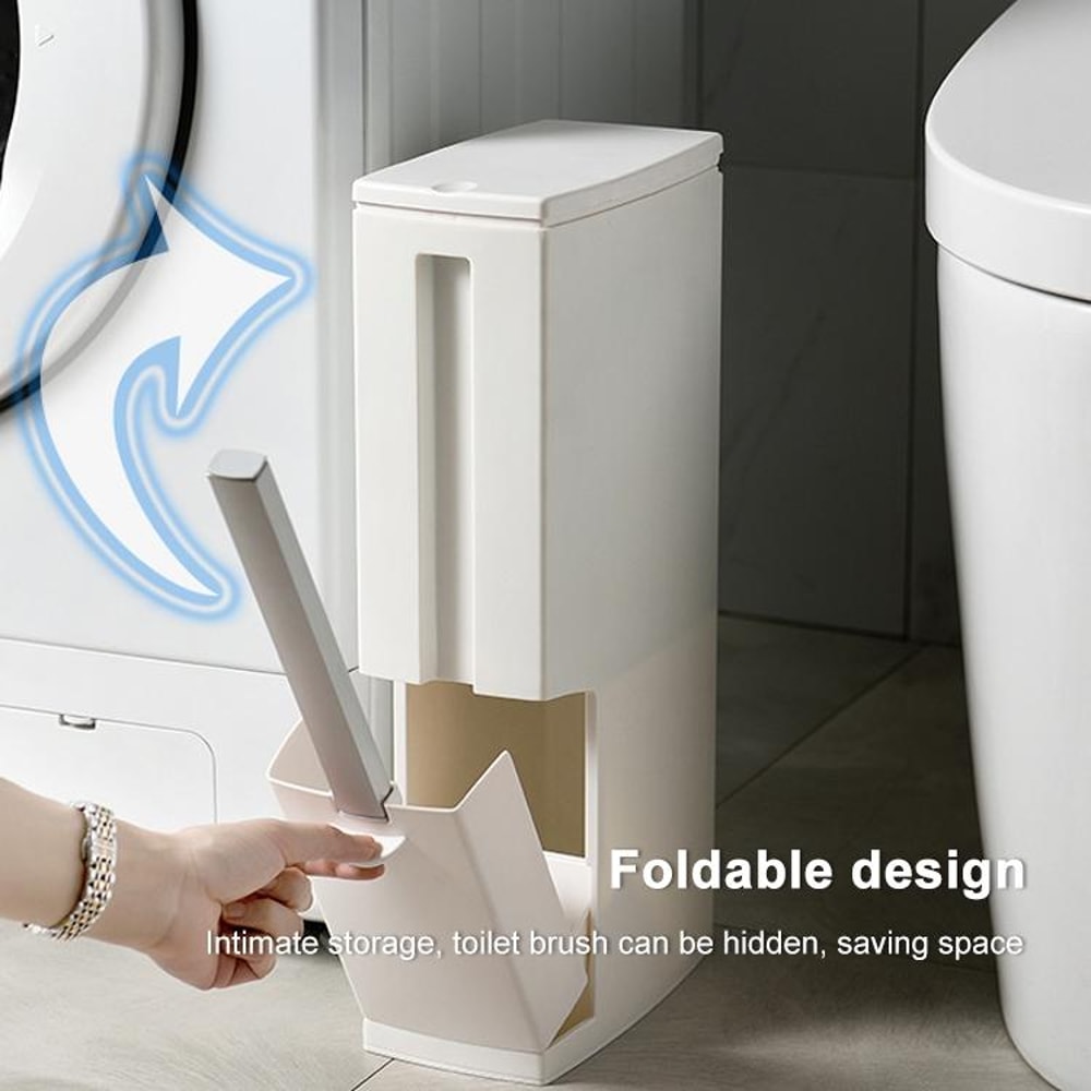 Premium Bathroom Toilet Brush Trash Can Set Square Press Lid Design 12