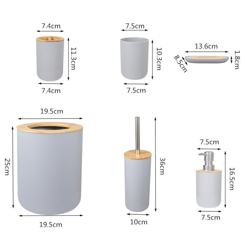 Premium Bathroom Set With Toothbrush Holder Kit Trash Can 1
