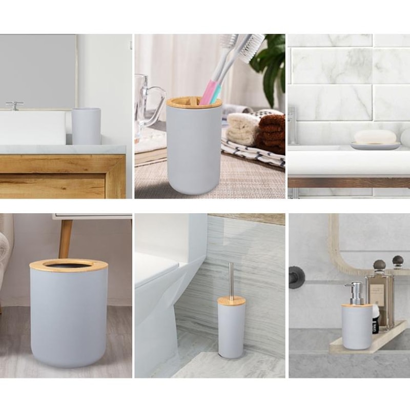 Premium Bathroom Set With Toothbrush Holder Kit Trash Can 3
