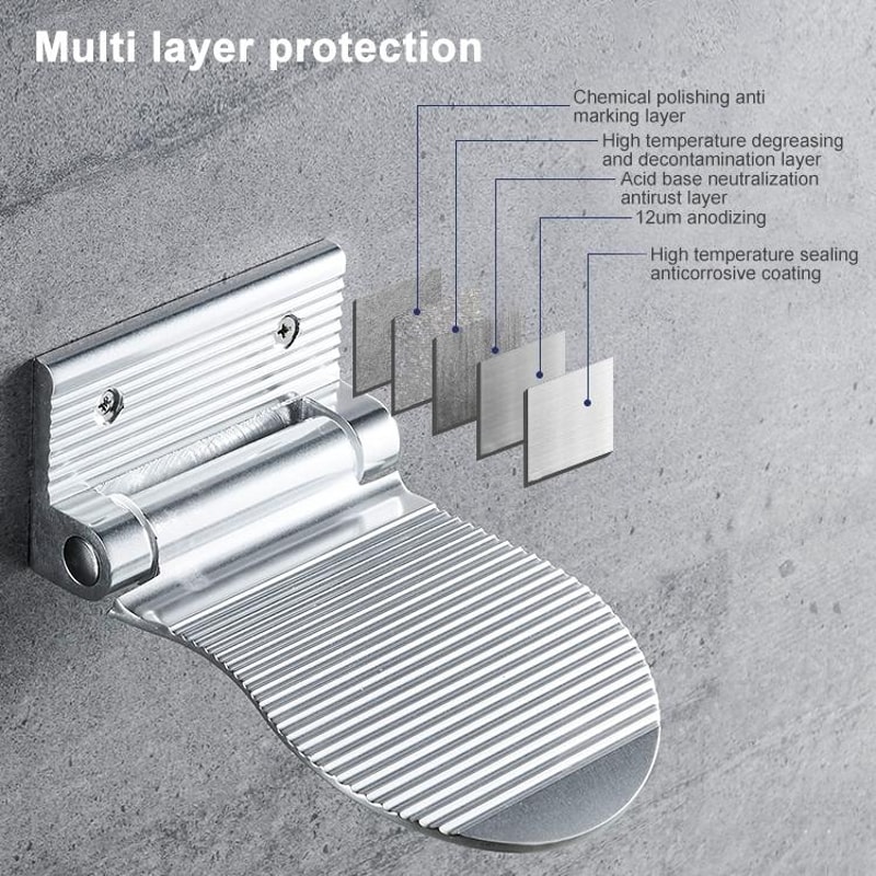 Wall-Mounted Aluminium Bathroom Footrest & Shower Footstool Sleek Black Design