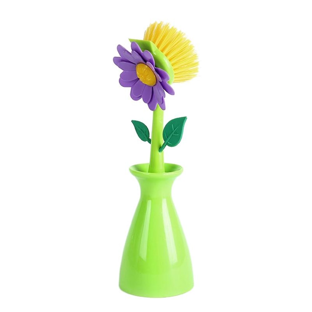Flower Shaped Long Handle Pot Brush For Kitchen Sink Cleaning 10
