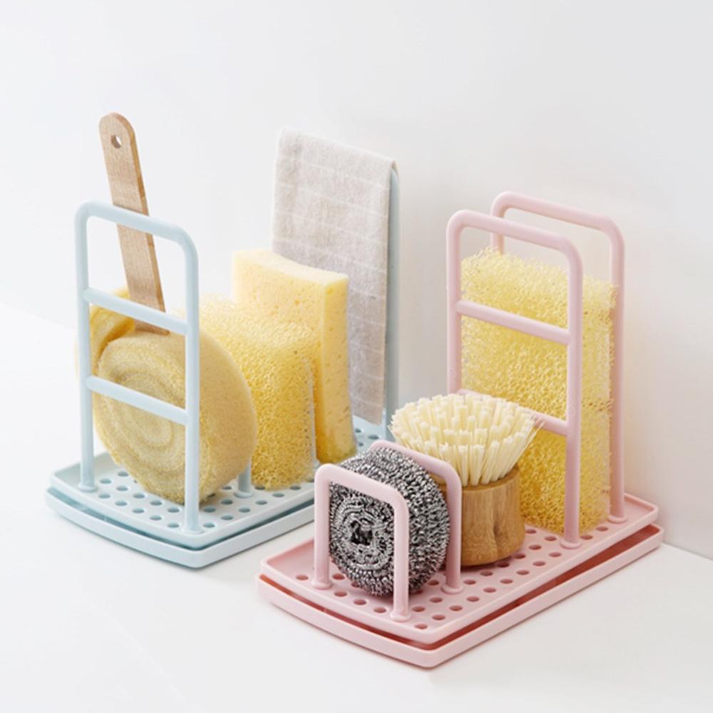 Kitchen Sponge Dishcloth Storage Rack Double Layer Drain Organizer 4