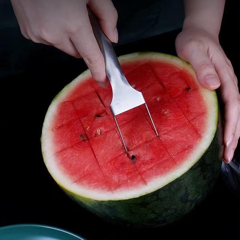 Premium Watermelon Slicer Stainless Steel Fruit Cutter With Fork Easy Kitchen Fruit Cutting Tool 2