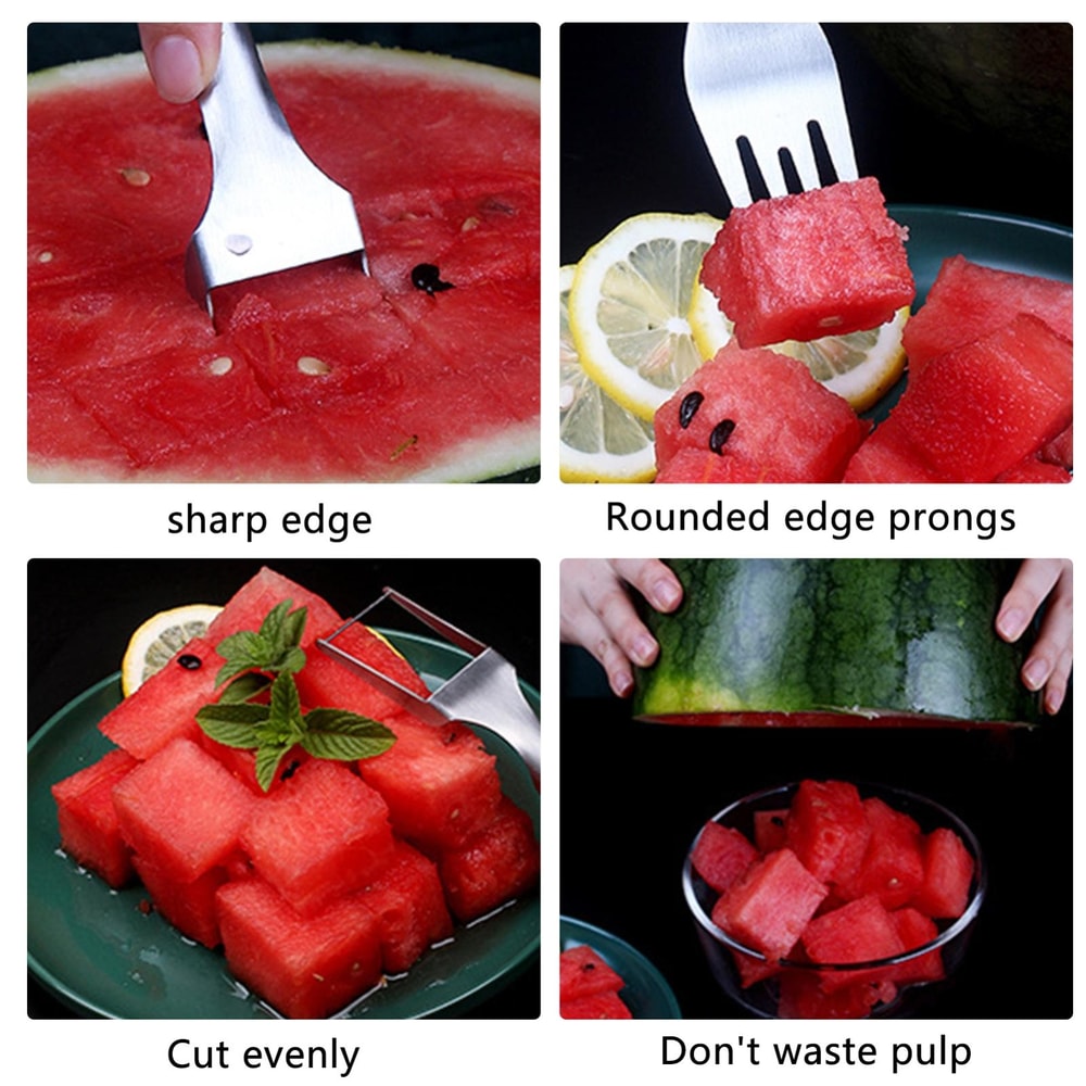 Premium Watermelon Slicer Stainless Steel Fruit Cutter With Fork Easy Kitchen Fruit Cutting Tool 4