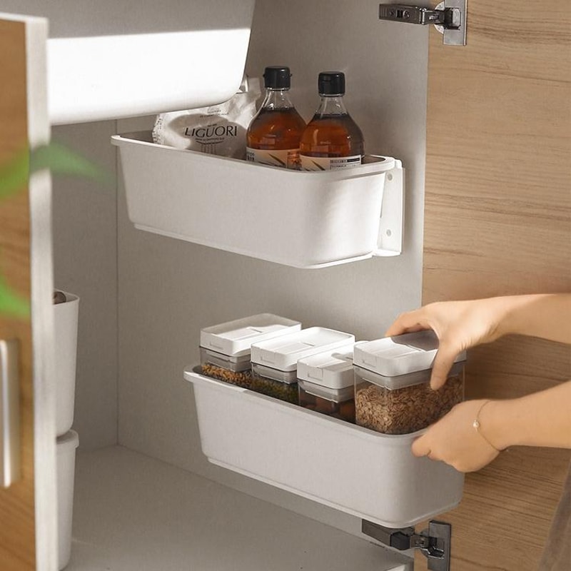 Wall Mounted Spice Drawer Rack Space Saving No Drill Kitchen Storage Organizer 5
